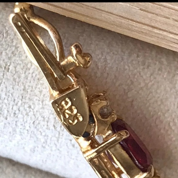 Gold over sterling 925 genuine diamond and garnet tennis bracelet. Like new. - Picture 10 of 13